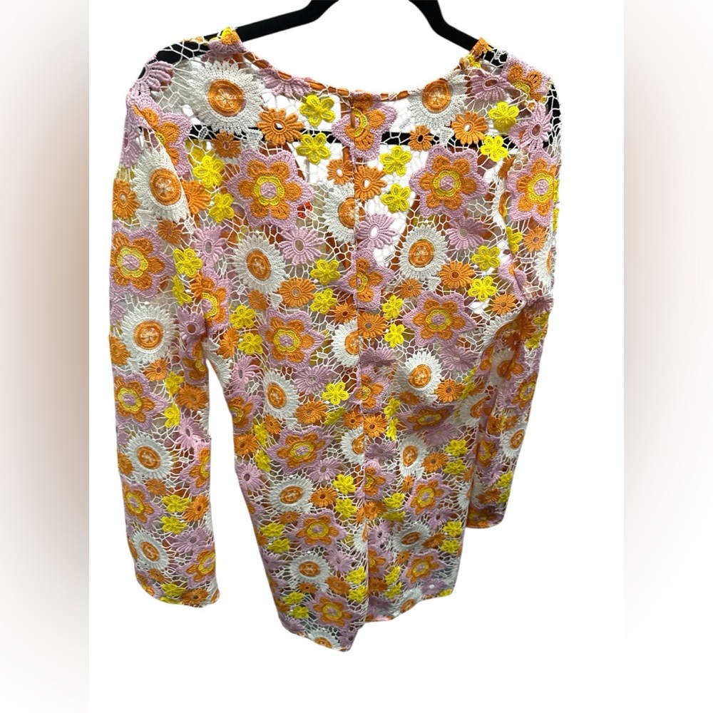Ramy Brook Pink & Yellow Floral Crochet Swim Coverup - Picture 6 of 8